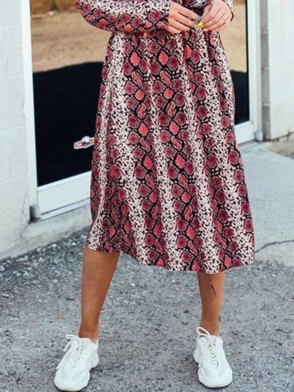 Dressed in LALA Walter Snake Print Skirt Midi Chiffon Womens Small Glam Party